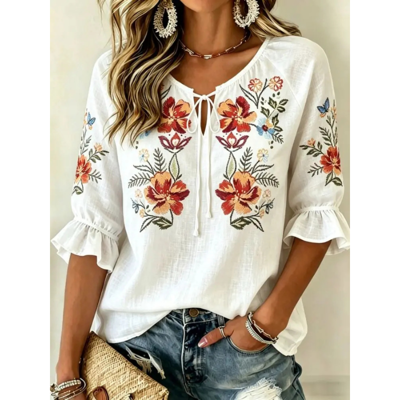 Women's White Floral Embroidery