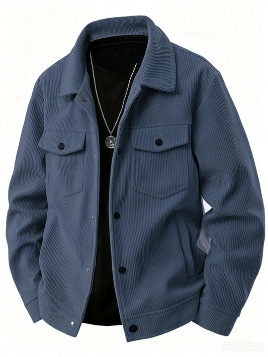 Men's Casual Jacket Pure Color Buttoned Collar Pocket Leisurely