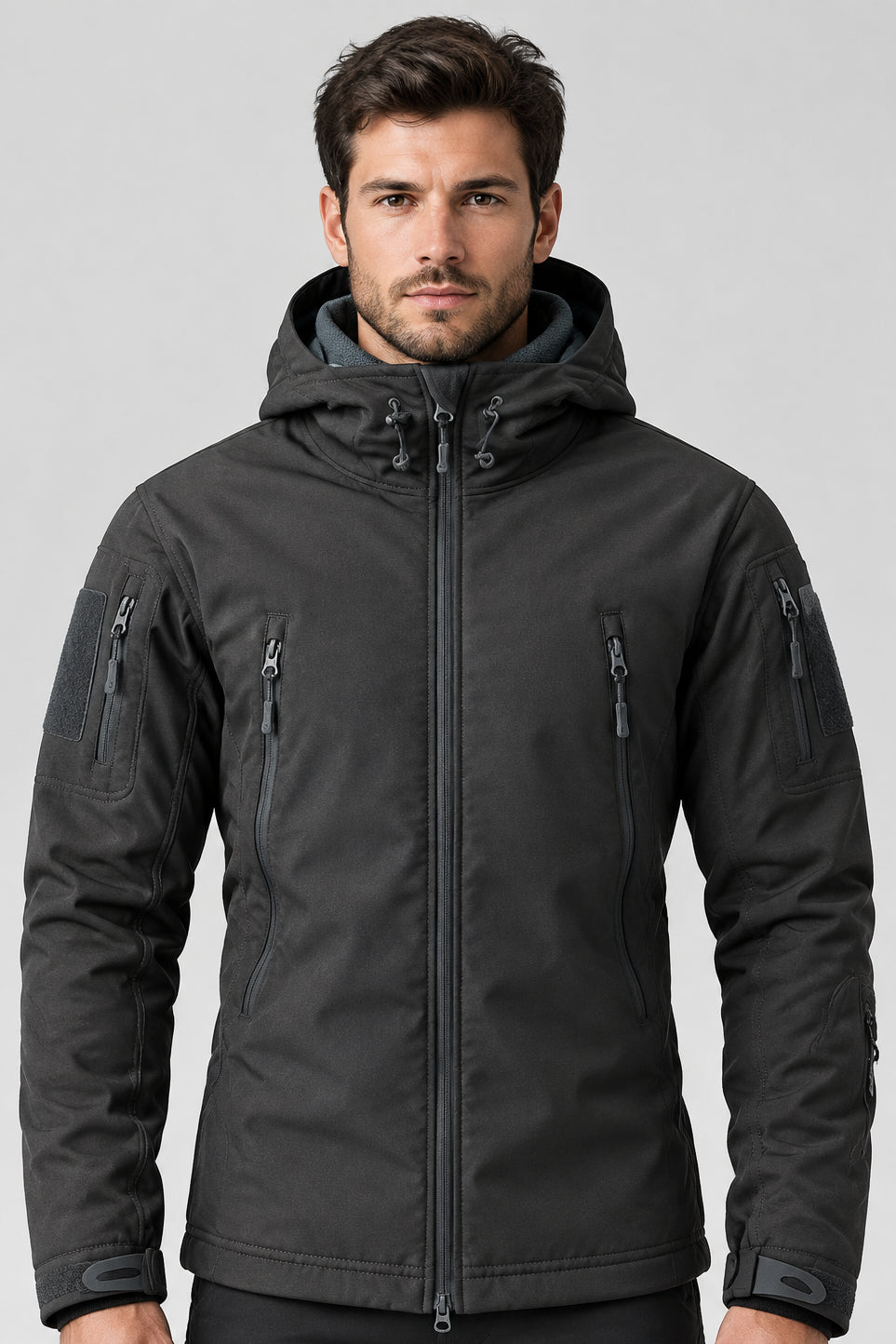 Men's Warm Softshell Fleece Hood Cargo Jackets Camping Hiking