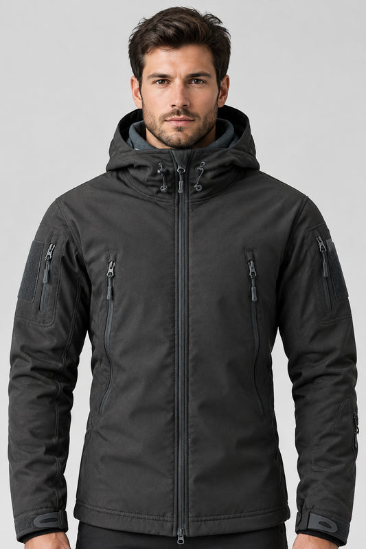 Men's Warm Softshell Fleece Hood Cargo Jackets Camping Hiking