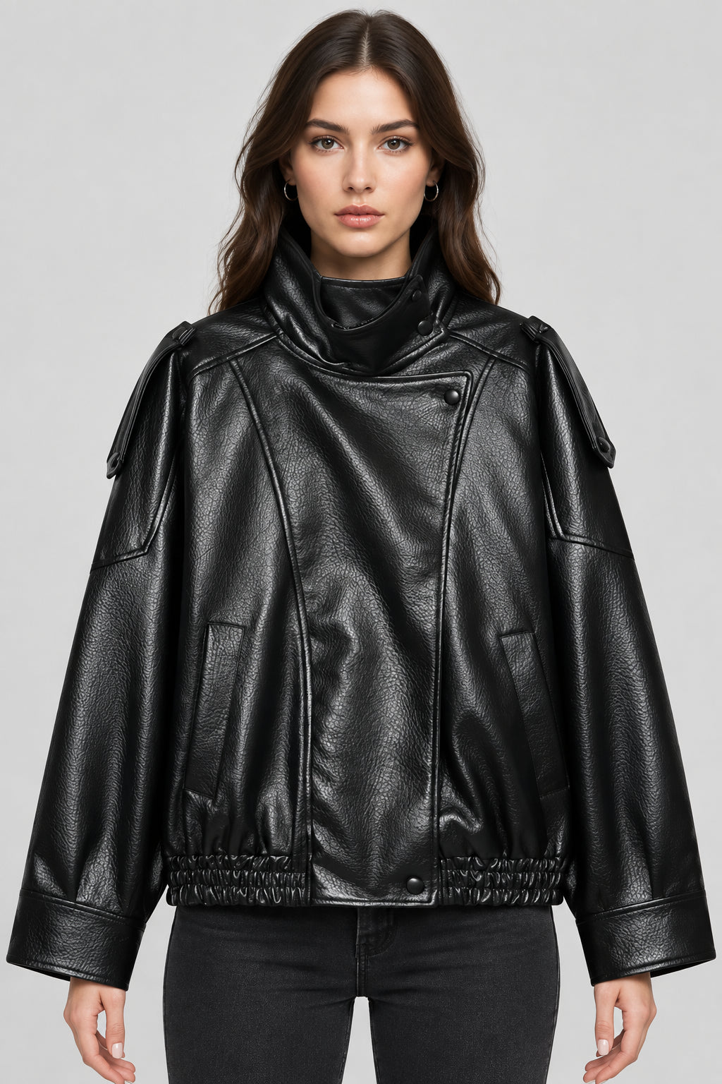 Faux Leather Black Jackets For Woman New Arrival