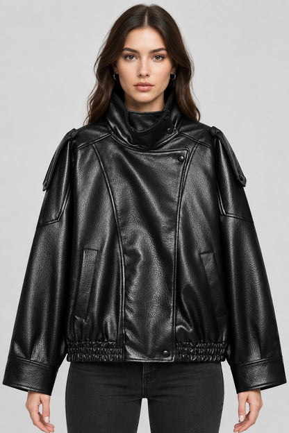 Faux Leather Black Jackets For Woman New Arrival