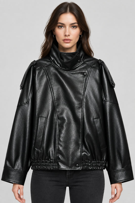 Faux Leather Black Jackets For Woman New Arrival