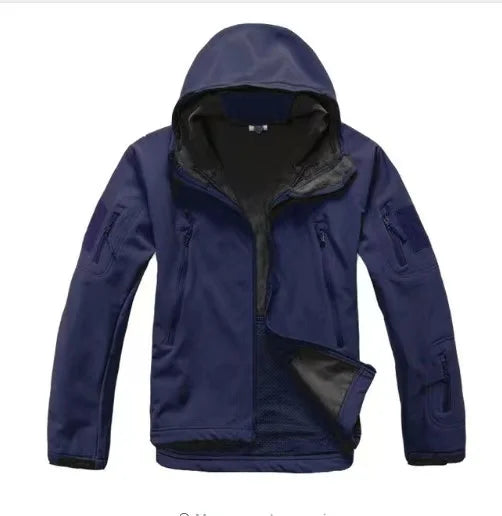 Men's Warm Softshell Fleece Hood Cargo Jackets Camping Hiking