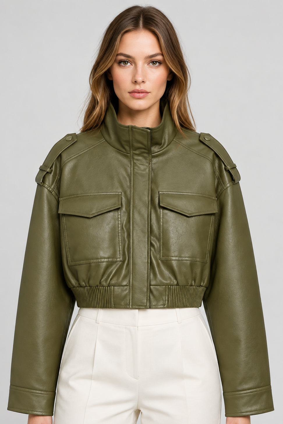 Leather Cropped Jacket Women Bomber