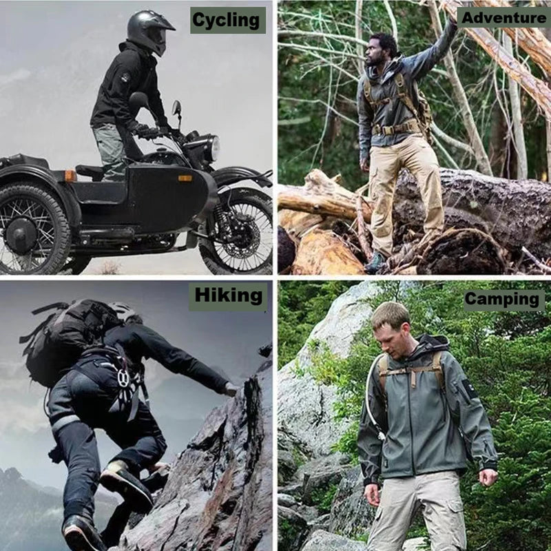 Men's Warm Softshell Fleece Hood Cargo Jackets Camping Hiking