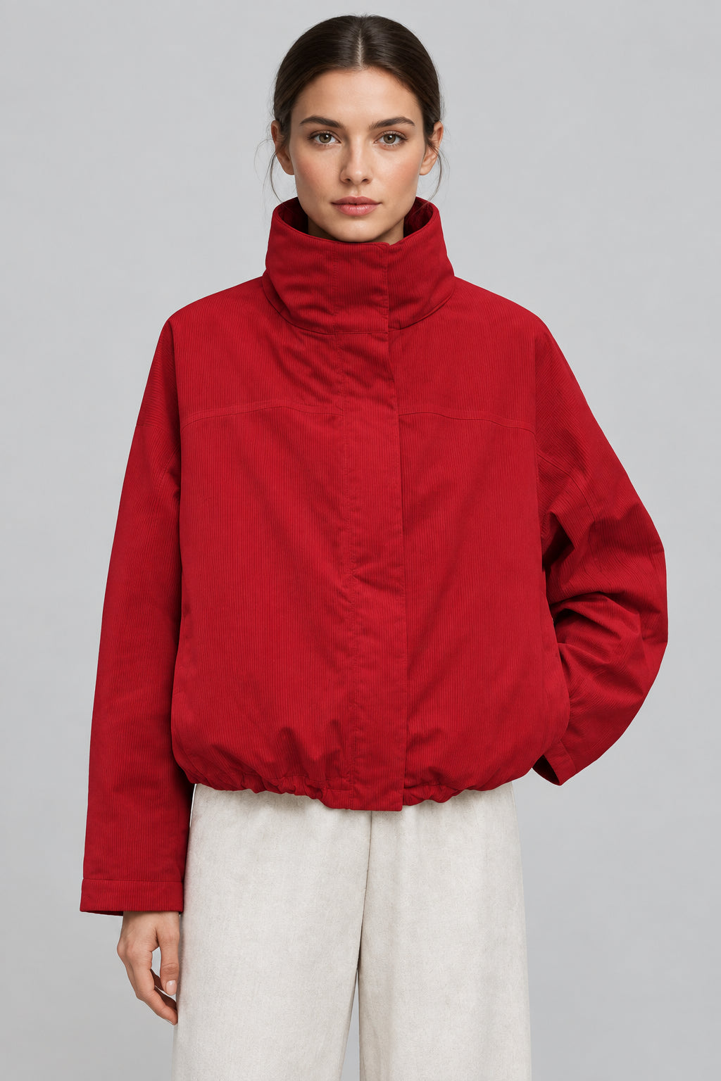 Women's Red Turtleneck Jacket | Street Chic Zipper Coat