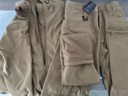 Men's Warm Softshell Fleece Hood Cargo Jackets Camping Hiking