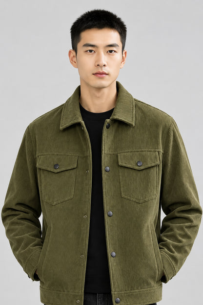 Men's Casual Jacket  Pure Color Buttoned Collar Pocket Leisurely