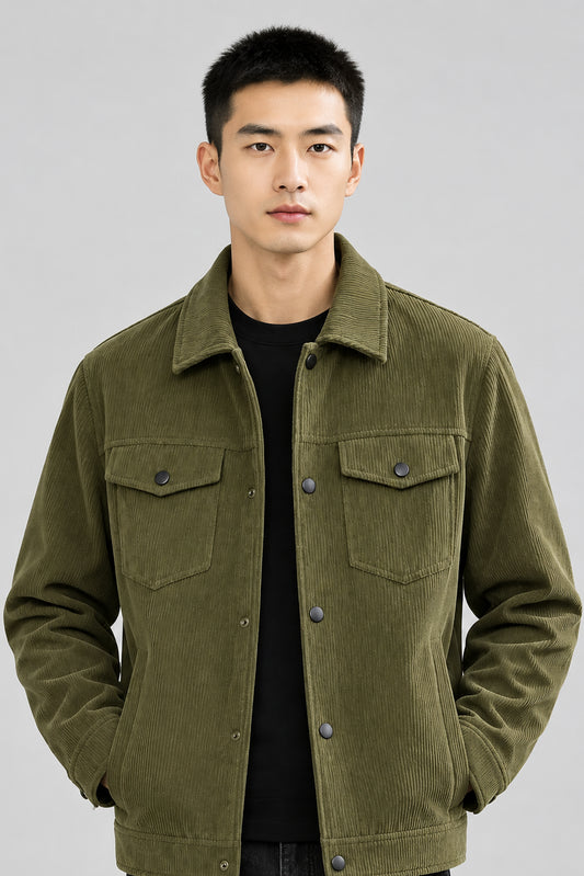 Men's Casual Jacket  Pure Color Buttoned Collar Pocket Leisurely