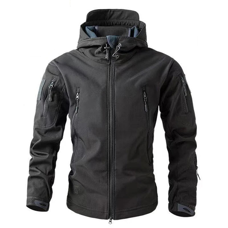 Men's Warm Softshell Fleece Hood Cargo Jackets Camping Hiking