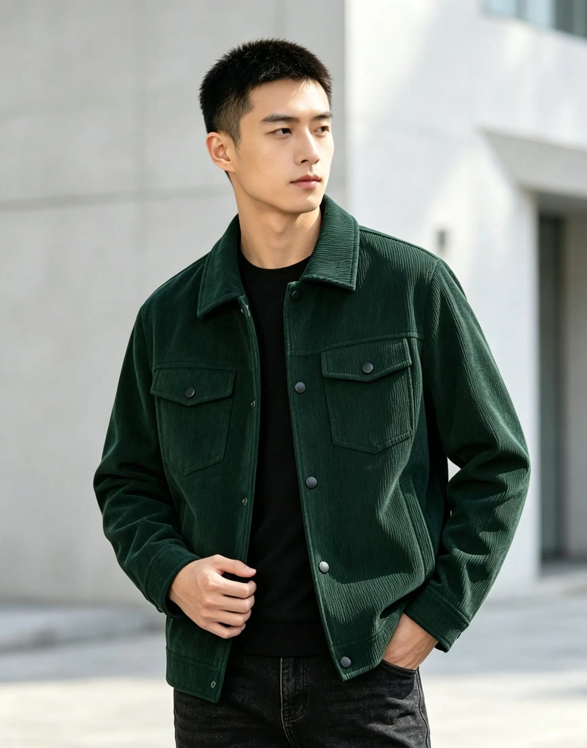 Men's Casual Jacket  Pure Color Buttoned Collar Pocket Leisurely