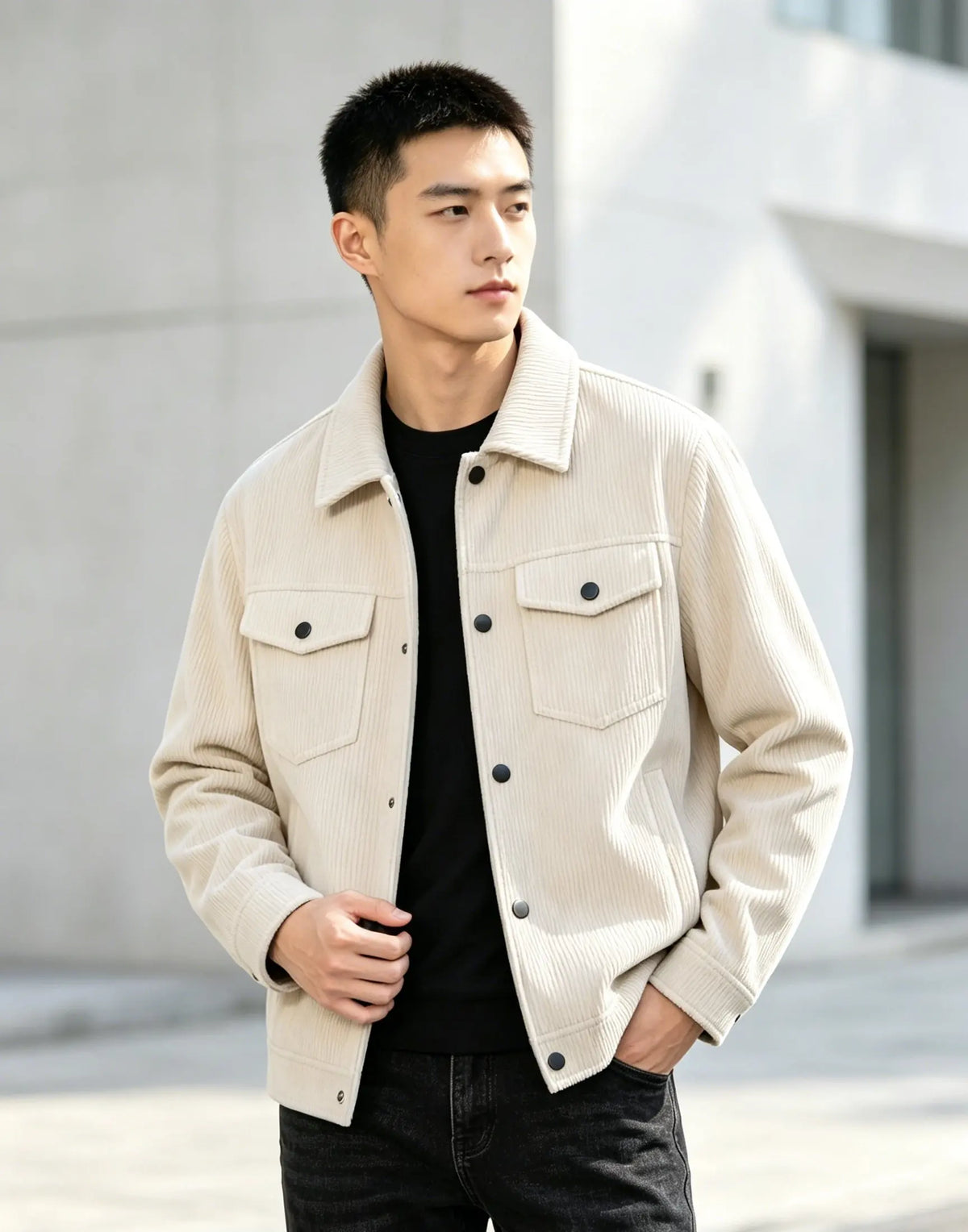 Men's Casual Jacket  Pure Color Buttoned Collar Pocket Leisurely